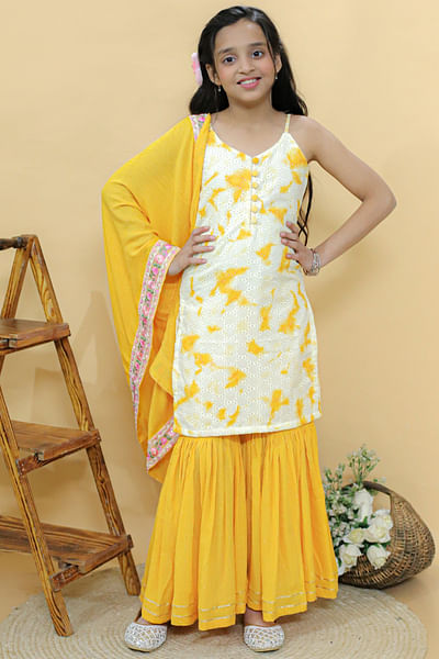 Yellow tie-dye print kurta and sharara set