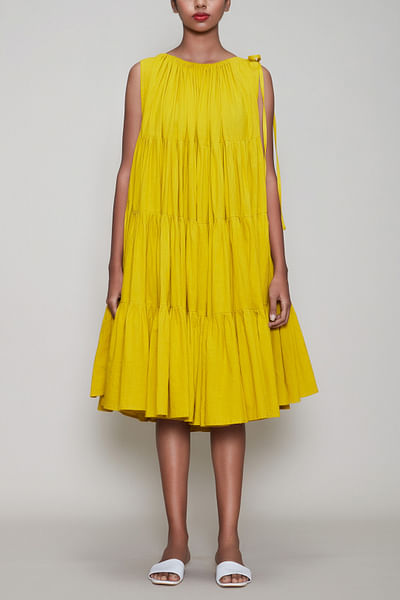 Yellow tiered volumised dress