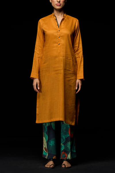 Yellow voile linen kurta