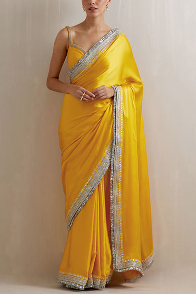 Yellow zardozi embroidery sari set