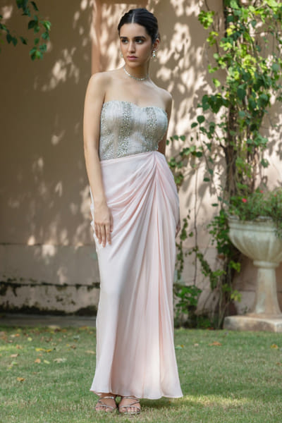 Blush pink embellished crepe gown