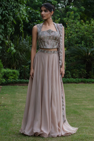 Champagne embellished corset and lehenga set