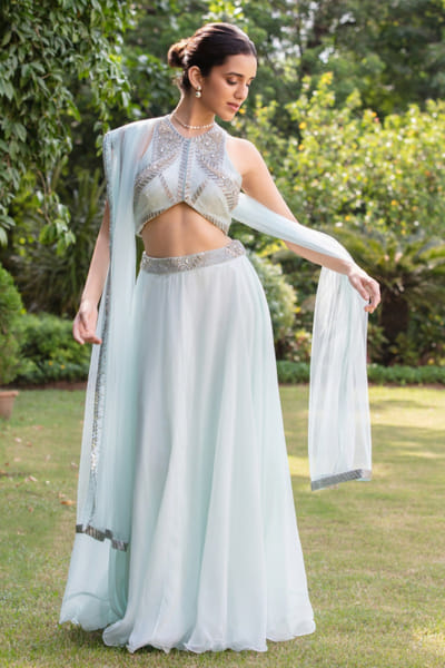 Ice blue embellished lehenga set
