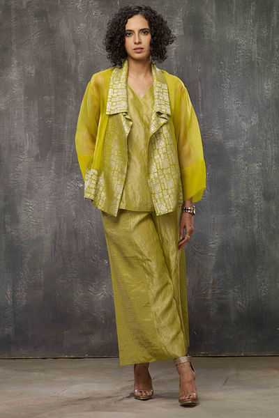 Acid yellow short organza jacket set