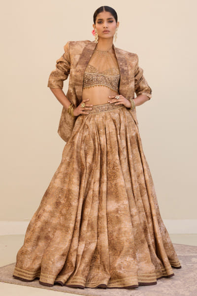Gold brocade lehenga set