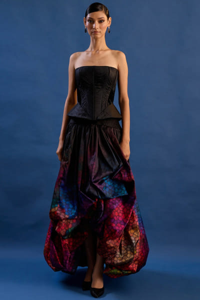 Multicolour bubble skirt with black corset top