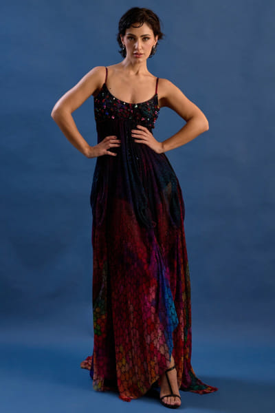 Multicolour embroidered gown