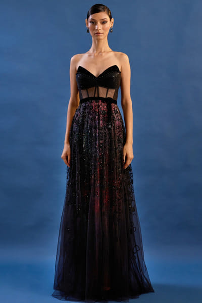 Black embroidered corset gown