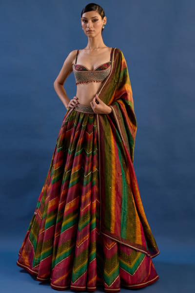 Multicolour chevron print lehenga set