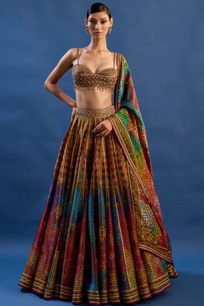 Multicolour printed lehenga set