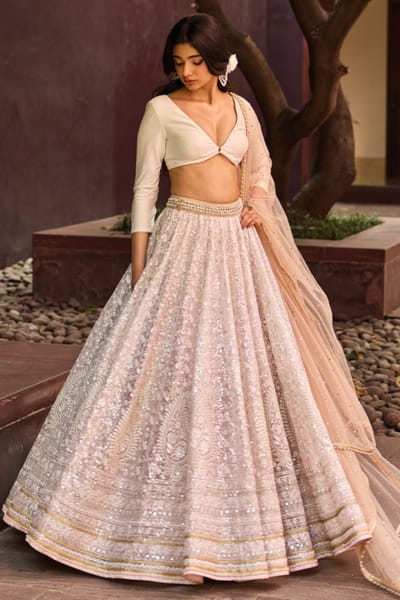 Ivory embroidered lehenga set