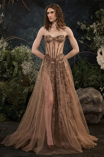 Cedar & Pine Nude and beige embellished corset gown CEDAJUN26D147558