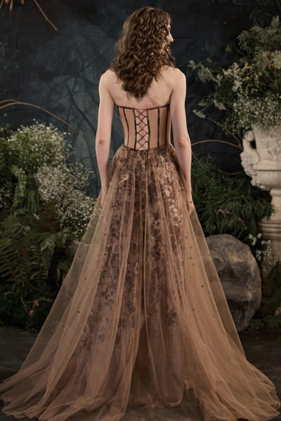 Cedar & Pine Nude and beige embellished corset gown CEDAJUN26D147558