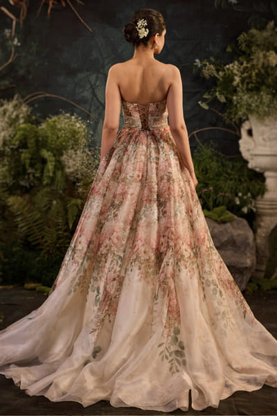 Cedar & Pine Ivory floral printed organza gown CEDAJUN26D147562