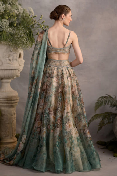 Cedar & Pine Green and ivory floral printed lehenga set CEDAJUN26D147563
