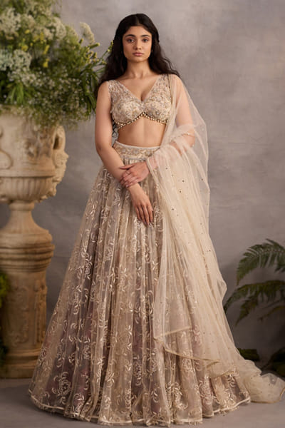 Cedar & Pine Ivory hand embroidered lehenga set CEDAJUN26D147564