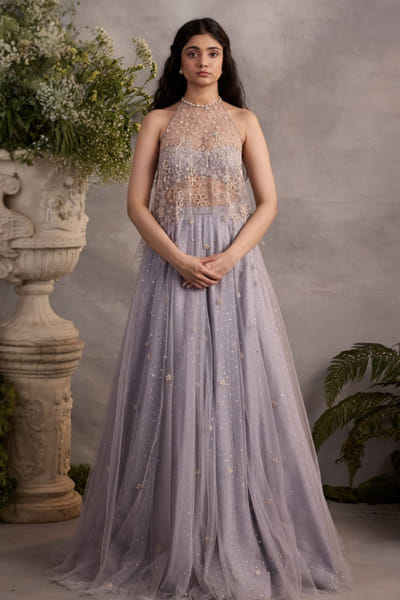 Cedar & Pine Powder blue hand embroidered lehenga set CEDAJUN26D147566