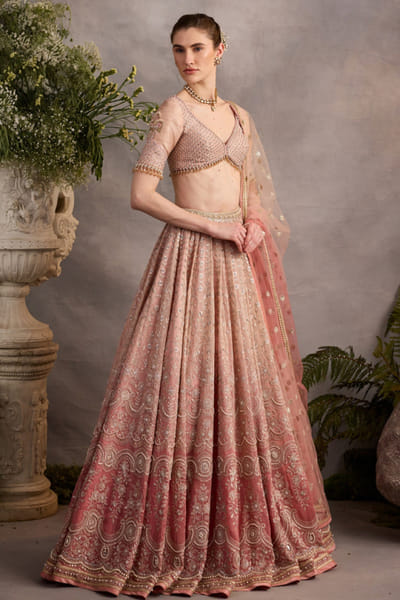 Cedar & Pine Pink hand embroidered lehenga set CEDAJUN26D146956