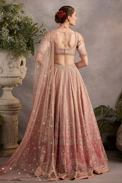 Cedar & Pine Pink hand embroidered lehenga set CEDAJUN26D146956