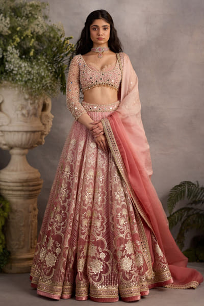 Cedar & Pine Pink mirror embroidered lehenga set CEDAJUN26D146955