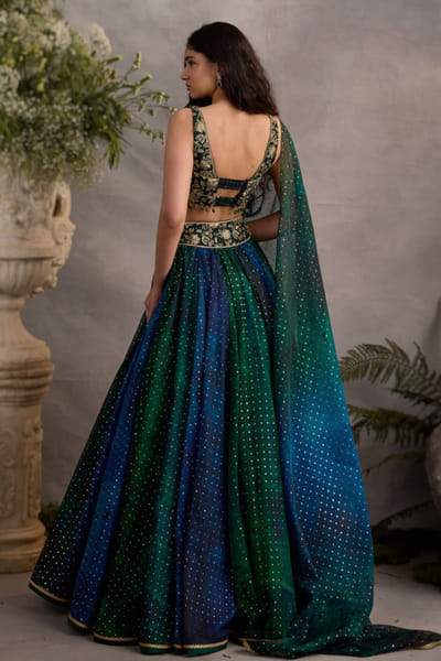 Cedar & Pine Green and blue foil printed lehenga set CEDAJUN26D147569