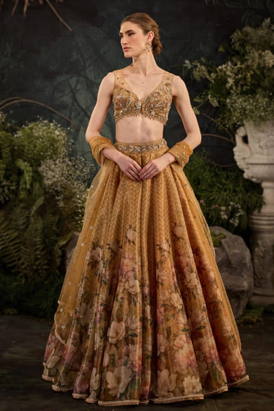 Cedar & Pine Yellow floral printed lehenga set CEDAJUN26D147570