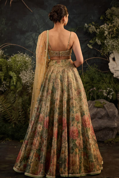 Cedar & Pine Green floral printed lehenga set CEDAJUN26D147571