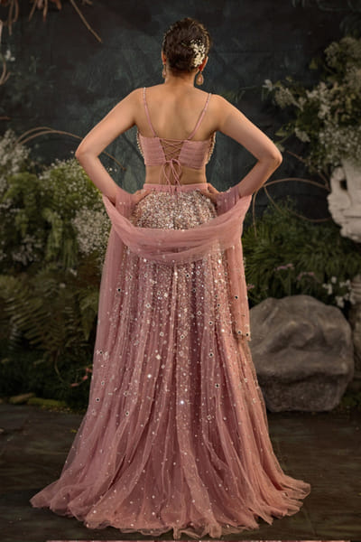 Cedar & Pine Pink mirror-pearl embroidery lehenga set CEDAJUN26D147572