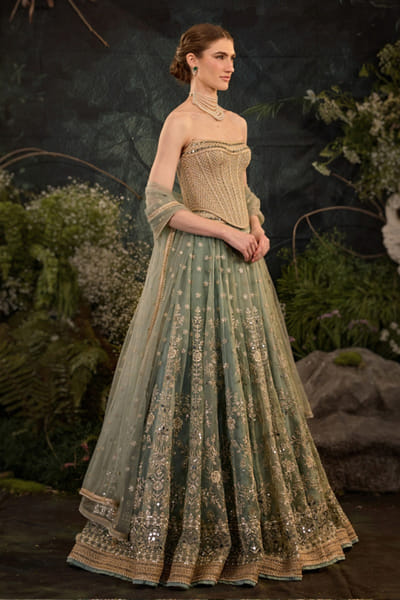 Cedar & Pine Blue embroidered corset lehenga set CEDAJUN26D147573