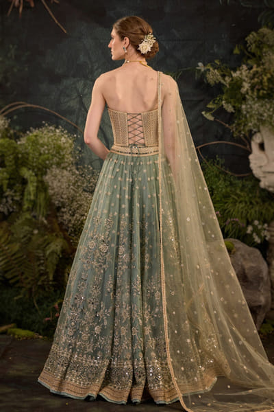 Cedar & Pine Blue embroidered corset lehenga set CEDAJUN26D147573