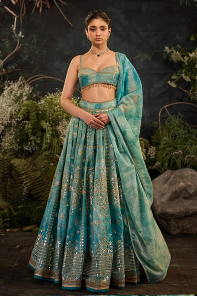 Cedar & Pine Greyish blue foil printed lehenga set CEDAJUN26D147574