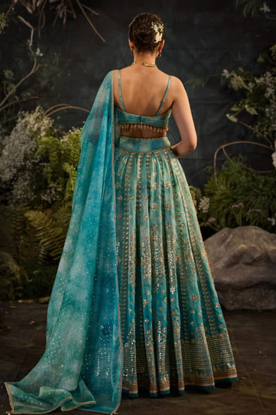 Cedar & Pine Greyish blue foil printed lehenga set CEDAJUN26D147574
