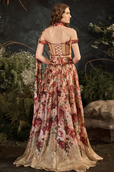 Cedar & Pine Red and beige floral printed skirt set CEDAJUN26D147575