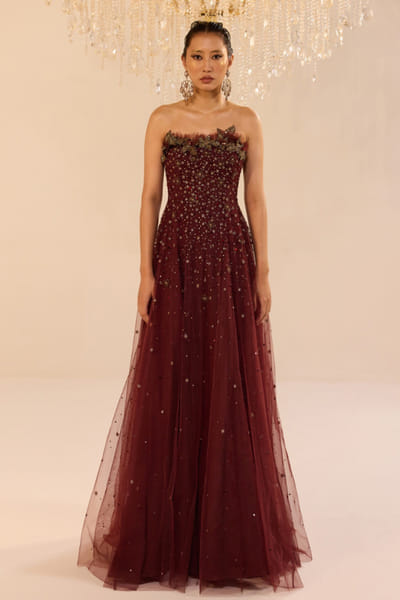 Red sequin embroidered gown