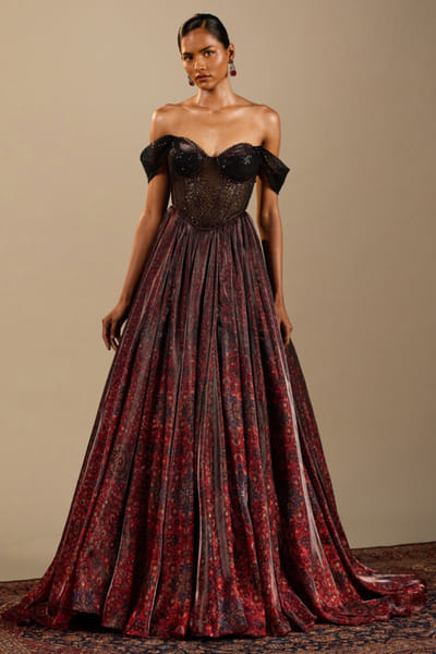 Black and red printed gown