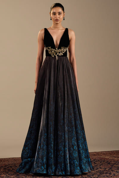 Black and blue printed gown