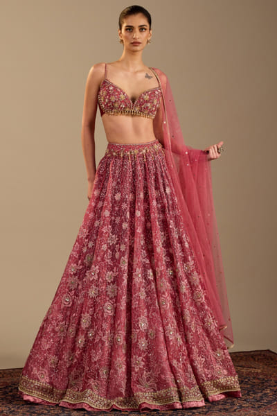 Pink embroidered lehenga set