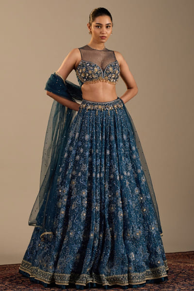 Cedar & Pine Blue embroidered lehenga set CEDFEB26D138012
