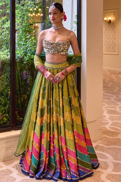 Cedar & Pine Multicolour chevron embroidered lehenga set CEDAAUG26D153624