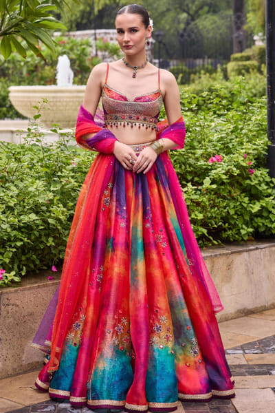 Cedar & Pine Multicolour mirror-embroidered lehenga set CEDAAUG26D153623