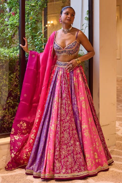 Cedar & Pine Pink and purple floral printed lehenga set CEDAAUG26D153621