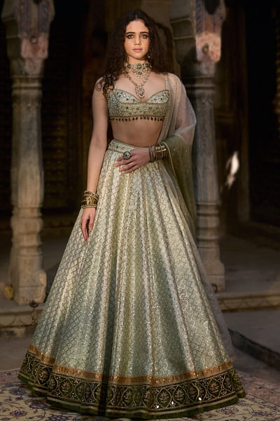 Green sequin embroidered lehenga set