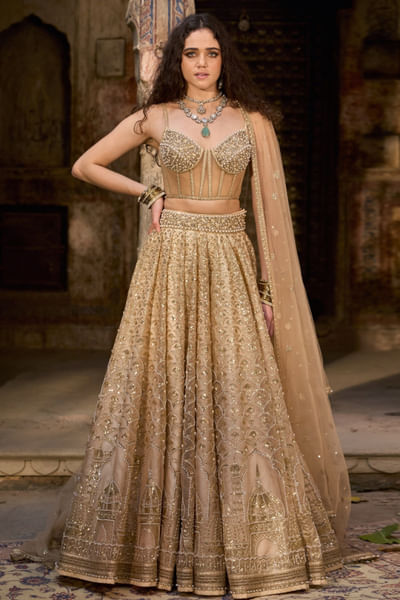 Gold embroidered lehenga set