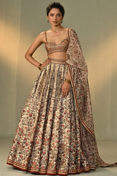 Beige floral printed lehenga set