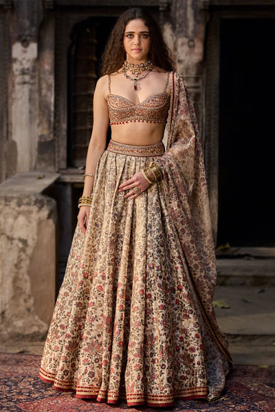 Ivory floral printed lehenga set