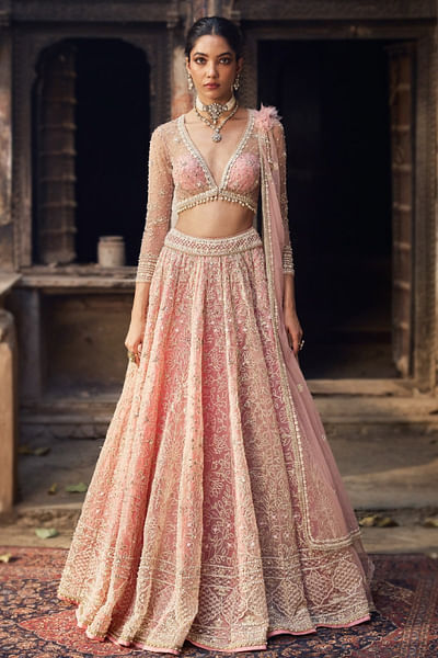 Blush pink dori embroidered lehenga set