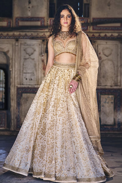 Ivory foil printed lehenga set