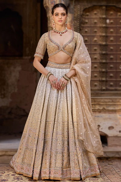 Ivory and beige ombre shade lehenga set