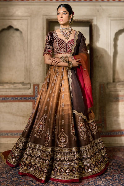 Brown embroidered lehenga set