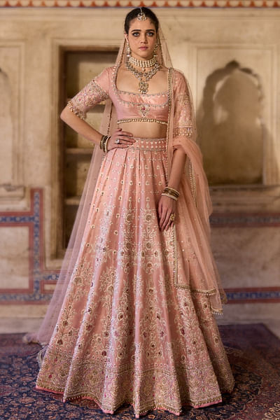 Blush pink floral embroidered lehenga set